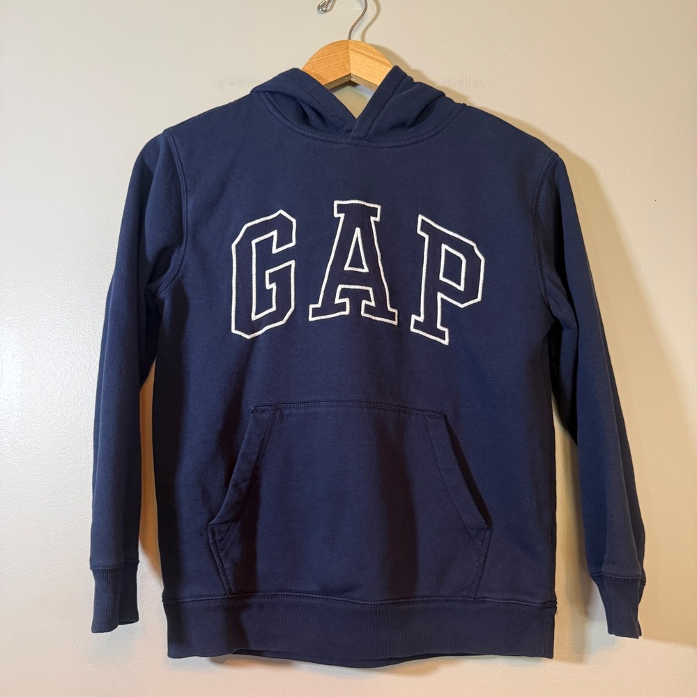 GAP Kids Navy Blue Arch Logo Pullover Hoodie Sweatshirt Fleece XL 12-14